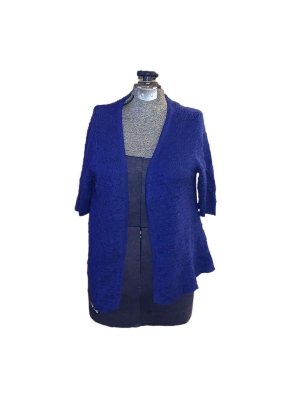 Tanjay petite short sleeve lightweight buttonless cardigan sweater blue small